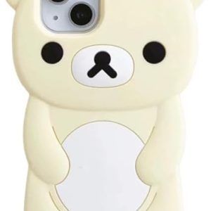 Ultra Thick Soft Silicone Case for Apple Teddy Bear Animal 3D Cartoon Japanese Cute Lovely Adorable Kawaii Kids Girls Women (Beige, for iPhone 15)
