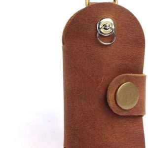 Versatile Vintage Crazy Horse Leather Key Holder Organizer - Genuine Cowhide Key Case with Snap Closure for Car & Door Keys