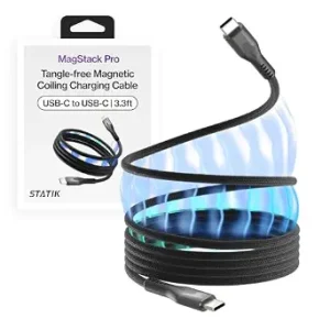 Statik MagStack Pro USB C to USB C Coiling Magnetic Charging Cable,100W | Nylon Braided Tangle-Free Design, Magnetic Coiling, Data Transfer, Compatible with iPhone & Android, 3FT Black