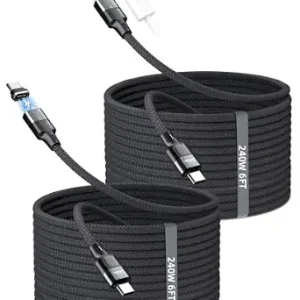USB C Magnetic Charging Cable 240W [2Pack, 6ft] 24Pin USB C Magnetic Cable to USB C Fast Charger Data Cable, Magnetic Tip Fit All USB-C Cable for iPhone 17 16 15 Pro Max iPad MacBook, Sumsung,Laptop
