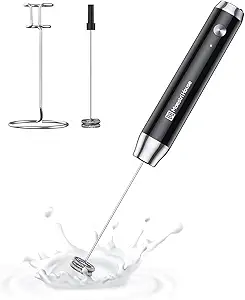 Maestri House LunaFro Rechargeable Milk Frother,Stand & 2 Detachable Whisks | 8000RPM Turbo Motor, 1200mAh lithium battery, Handheld Milk Frother for Lattes, Cappuccino, Matcha & Powdered Supplements