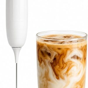 Milk Frother Handheld, Battery-Powered Electric Foam Maker with Stainless Steel Whisk, Drink Mixer for Coffee, Latte, Cappuccino, Matcha, Hot Chocolate – White & Black