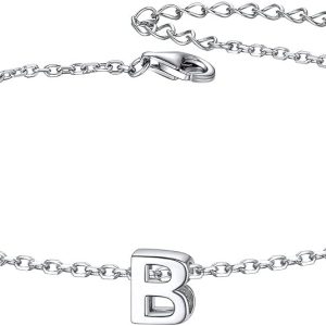 ChicSilver Initial Bracelet for Women 925 Sterling Silver Letter Initial Bracelet Dainty Personalized 26 Alphabet Jewelry Gifts for Birthday Anniversary Wedding