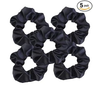 Satin Scrunchies for Women No Hair Damage, No Crease, Suitable for All Hair Types Elastics Bands Accessories Girls Black 5pcs