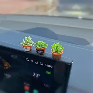 Mini Car Ornament, Mini Succulent Dashboard Decor, Desktop Miniature Pottery Planter for Car Interior Decoration (Succulent)