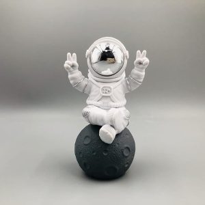 LLLSYBBB Astronaut Figurine Statue, Silver & White Space Decor Ornament | Textured solid Cute mini space figure ornament, desktop shelf &office decor, cake topper, craft gift for men