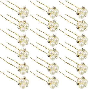 WILLBOND 18 Pcs Pearl Hair Pins Bridal Wedding Hair Accessories Rhinestone Crystal Bobby Clips for Brides Bridesmaids Flower Women Girls Decorative(Gold)