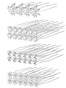 Unittype 40 Pack Bridal Wedding Rhinestone Hair Pins, Silver Pearls Rhinestone Hairpins, Pearl U Shape Flower Hairpins, Bridal Hair Pins Accessories for Women Girls