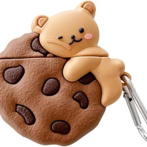 Yatchen for Airpods 2/1 Case,Cute 3D Cartoon Cookie Bear AirPods 2 2nd Generation Cover Kawaii Soft Silicone Protective Cover with Keychain Shockproof Charging Case for AirPods 1&2 for Girls