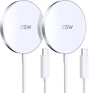 MagSafe Charger 2 Pack 25W Magnetic Wireless Charger Fast Charging Pad | Two magnetic charging pads with braided USB C cables, compatible with iPhone 17/16/15/14/13/12 and AirPods 4/3/2/Pro