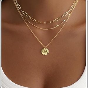 Layered Gold Necklace for Women, 14K Gold Plated Necklace Stack for Women, Dainty Adjustable Gold Necklace Set