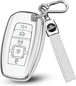MILD EAST for Lincoln Key Fob Cover with Keychain(Silver-White) | Compatible with Aviator Corsair Nautilus Navigator Continental MKC MKZ MKX Soft TPU Key Shell Case