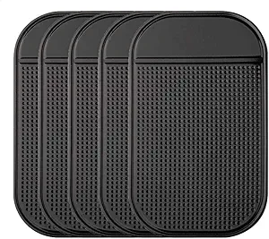 Car Dashboard Non Slip Mat, Bysameyee 5-Pack Anti-Slide Sticky Extra-Thick Dash Pad for Radar Detector, Cell Phone, Keys, Glass, Mirrors, Metal, GPS, Coins