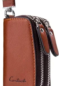 CONTACTS Car Key Case Small Leather Double Zipper Key Holder with 4 Keyrings Keys Organizer for Men Women