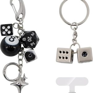 braxan 8 Ball Dice Charm Keychain Lucky Silver Metal Dice Keychain with Dots for Bags Purses Wallets Car Keyrings Y2K Aesthetic Stylish Accessories for Men Women Durable Multipurpose Charm Keyring