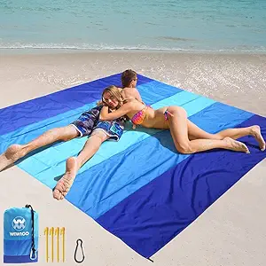 WIWIGO Beach Blanket Mat Waterproof Sandproof for 2-8 Adults Quick Drying | Extra Large Windproof Sand Outdoor Blanket for Travel Camping Hiking Picnic Festival, Family Vacation Accessories Must Have