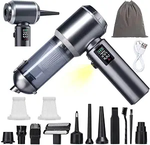 120W Cordless Handheld Vacuum Cleaner, 20000PA Powerful Suction Car Vacuum, 3 Speed, LED Display & Light, Portable Rechargeable Mini Vacuum for Car/Home/Office (Silver-Gray)