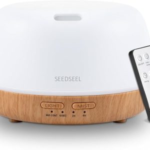 SEEDSEEL 300ML Essential Oil Diffuser with 7-Color LED Lights and Remote Control, Modern Minimalist Design, High-Efficiency Ultrasonic Mist Aromatherapy Diffuser for Home
