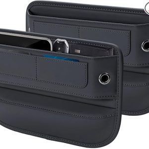Universal Fit Premium Leather Car Seat Gap Filler Organizer, Center Console Organizer with Card Slots, Clever Gifts for Car SUV Truck Owners (Black, 2 Pack)