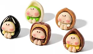 5PCS Nut-Inspired Miniature Figurines, Cute Resin Collectible Desktop Decor, Mini Ornaments for Shelf Display, Dollhouse Accessories, Fairy Garden and Tiny Scene Styling