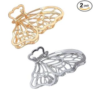 Large Metal Hair Claw Clips, Butterfly Barrette, Non-slip Hollow Jaw Clamp Clips, Hairpins for Women and Girls (Gold, Silver)
