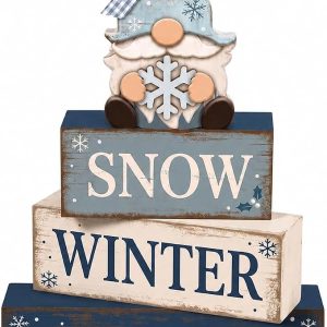 Christmas Decorations Indoor, Christmas Winter Snowflake Gnome Home Decor | Wooden Winter Christmas Table Decoration, Farmhouse Xmas Party Centerpiece Tiered Tray Decor Gift for Kitchen Mantel Office