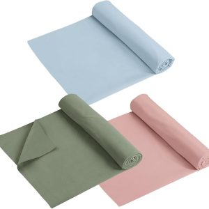 3 Pack Suede Yoga Towels 26"x73" Non-Slip Hot Yoga Towel Mats with Highly Absorbent Soft Suede Microfiber Rapid Dry for Bikram Pilates Home Workout Women Pink Lotus Bean Green Light Blue