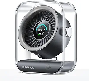 KIMMOO Rechargeable USB Desk Fan, Quiet Table Fan with Turbo Airflow, 100 Speeds, Digital Display, 90° Rotating, Small Battery Desktop Fans for Bedroom Home Office Travel, Black