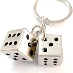 Lucky Silver Metal Dice Keychain with Black Dots - Stylish and Fortunate Charm for Keys, Bags, and Everyday Use - Durable, Multipurpose Accessory