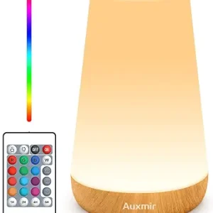 Auxmir Rechargeable Night Light, 13-Color Remote Control Lamp, Light Brown | touch control, 13 colors, 5 brightness levels, 4 lighting modes, 1/2/4/6-hour auto-off, portable for nursery and camping