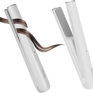Mini Portable Cordless Hair Straightener,USB Rechargeable，Rapid Heating can Work continuously for 40 Minutes,Wireless Curling Iron for Travel (White)