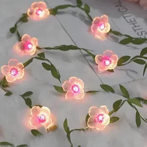 Cherry Blossom Vine Lights 13ft 40 LED Flower String Lights USB Plugin & Battery Operated Fairy Lights with Timer 8 Modes Remote Decorative Light for Back to School Bedroom Wedding Birthday Party Gift