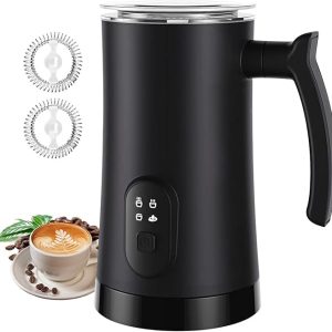 Milk Frother, 4-in-1 Electric Milk Steamer, 350ml/11.8oz Automatic Frother for Coffee, Warm and Cold Foam Maker for Latte, Cappuccino and Hot Chocolate (Black)