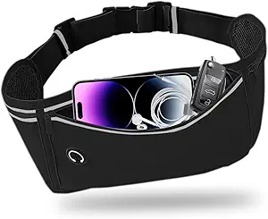 Slim Running Belt for Women Men,Runners Fanny Pack Phone Holder,Money Belt,Running Gear Accessories,with 3 Pockets(Black)