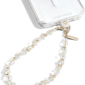 Case-Mate Phone Charm Wrist Strap w/Pearls & Crystals - Crystal Pearl Gold | Detachable Anti-Theft Phone Strap - Hands-Free iPhone Wrist Strap for Women - Phone Chain Wristlet for Galaxy, Pixel & More