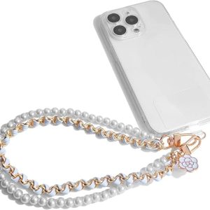 AGEN KGEN Phone Charm Anti Lost Phone Wrist Strap Pearl Beaded Phone Chain Double Chains Hand Wrist Phone Straps for Keychain Phone Wallet Camera