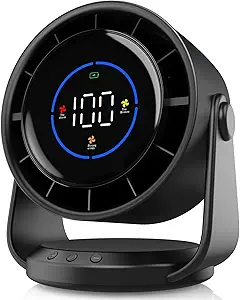 YOSHENMO Desk Fan, Turbo Table Fan for Bedroom, 100-Speed Digital Display, Low Noise, 105° Adjustable Tilt, 7.5-inch, Rechargeable Battery, Wall-Mouted Design for Home, Office, Travel Dark Black