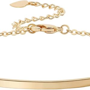 PERNNLA PEARL Dainty Gold Bar Bracelet for Women Simple Delicate Thin Cuff Bangle Hook Bracelet 18K Gold Plated Handmade Minimalist Jewelry