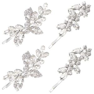 Waydress 4 Pcs Rhinestone Bridal Hair Clip Leaf Wedding Hairpin Bride Crystal Hair Barrette Accessories for Women (Delicate Rhinestone Style)