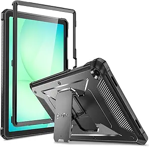 Fintie Shockproof Case for Samsung Galaxy Tab A11+/A9+ 11 Inch, Black | Tuatara Rugged Hybrid TPU+PC Cover, Built-In Screen Protector, Pop-Out Kickstand, Dust-Proof Plugs, Travel & Daily Use