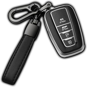 Compatible With Toyota Key Fob Cover with Keychain Soft TPU Key Shell Case,For 2019-2025 Rav4 2019-2024 Camry 4 Runner 2020-2022 Highlander Corolla Prius C-HR Avalon GT86(only for Keyless go)-Silver