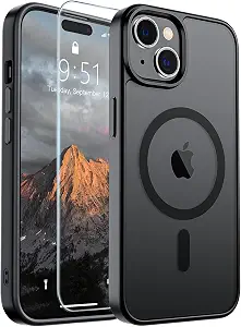 SUPFINE Magnetic for iPhone 15 Case Black | With Screen Protector, Translucent Matte, Compatible with MagSafe, Military Grade Drop Proof, Rugged Shockproof Protective