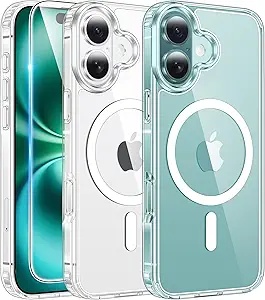 FNTCASE for iPhone 16 Phone Case Compatible with Magsafe Clear Phonecase | Screen Protector, Military Grade Drop Protection, Slim Magnetic Phone Cases, Shockproof Bumper, Transparent Cell Cover