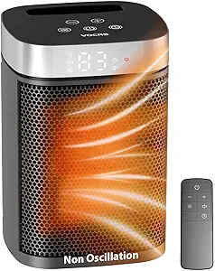 Small Portable Space Heater for Indoor Use - VOCRS 1500W PTC Electric Heater with Thermostat, Remote Control, 12H Timer, Eco and Fan Mode, Rapid and Safe Heating for Bedroom, Office