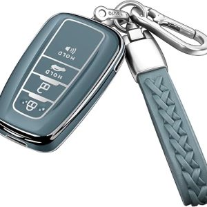 Compatible With Toyota Key Fob Cover with Keychain Soft TPU Key Shell Case,For 2019-2025 Rav4 2019-2024 Camry 4 Runner 2020-2022 Highlander Corolla Prius C-HR Avalon GT86 (Storm Blue)