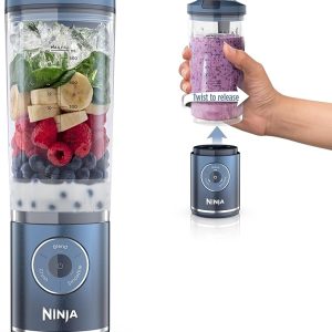 Ninja Blast Max Portable Blender, Twist & Go, 22oz, Navy, BC251NV | Twist & Go removable 22-oz vessel. Auto-iQ Crush & Smoothie programs, cordless. Dishwasher safe, leakproof lid.