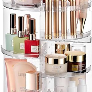 Masirs 360 Rotating Makeup Organizer Countertop, Adjustable Shelf, Clear | 360-Degree Rotating Makeup Organizer, Adjustable Shelf Height, Cosmetic Perfume Skincare Storage, Vanity Countertop, Clear