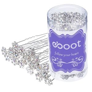 eBoot 40 Pack Flower Crystal Rhinestone Hair Pins with a Storage Bag for Bridal Wedding Hair Accessories (White)