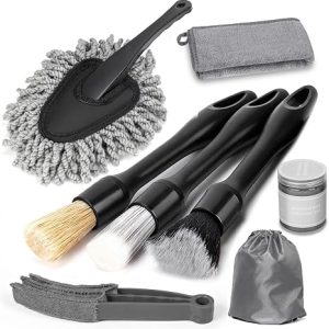 8PCS Car Interior Detailing Kit, Gifts for Men | 200g Cleaning Gel (185% More Than 70g), Ultra-Soft Detailing Brush Set with Dash Duster, Air Vent Brush & Microfiber Towel