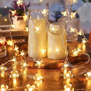 10ft 30 LED Fairy Flower String Lights Battery & USB Operated (Warm White) | Cute Soft cherry blossom Lamp with Timer for Indoor Bedroom Tent Loft Patio Wedding Party Ramadan Classroom Dorm Decorations